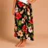 Paréo noir fleuri enfant – Hibiscus rouges et fleurs tropicales