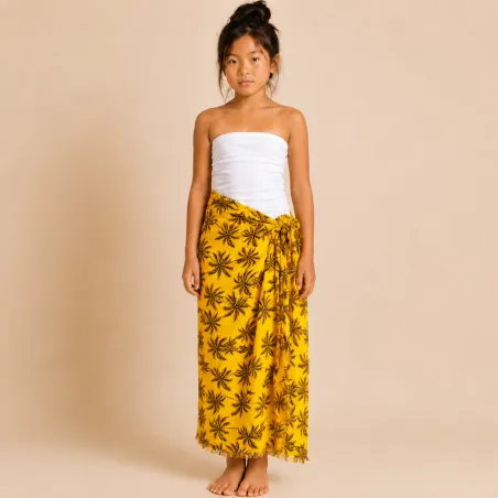 Paréo enfant jaune à motifs palmiers – Paréo tropical fille 5 à 10 ans