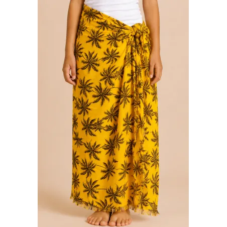 Paréo enfant jaune à motifs palmiers – Paréo tropical fille 5 à 10 ans