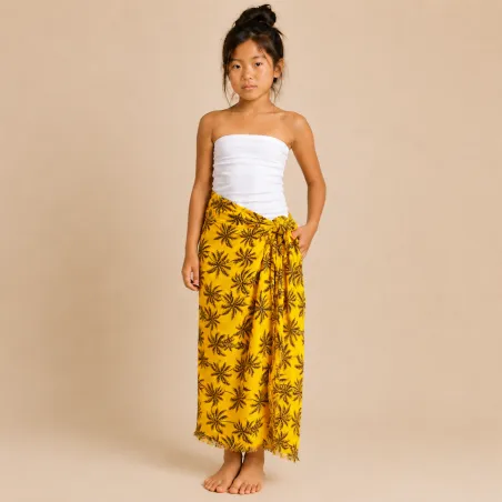Paréo enfant jaune à motifs palmiers – Paréo tropical fille 5 à 10 ans
