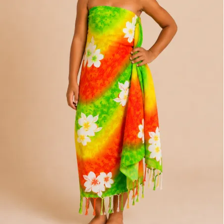 Paréo Enfant Vert Dégradé à Fleurs Blanches – Paréo Tahitien Fille