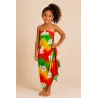 Paréo Enfant Dégradé Vert Rouge Jaune à Fleurs Blanches – Style Tahitien
