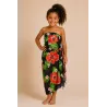 Paréo enfant noir fleurs rouges et feuillage tropical – Paréo Tahiti