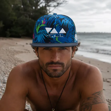 Casquette Snapback Tahiti Tropicale Bleue | Visière plate réglable