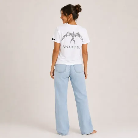 T-shirt Vahitu.pf blanc tatouage oiseaux Polynésien | Produit-Pacifique.com