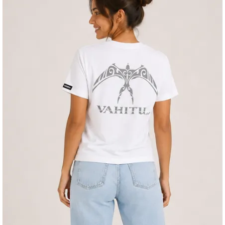 T-shirt Vahitu.pf blanc tatouage oiseaux Polynésien | Produit-Pacifique.com