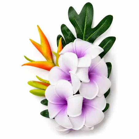 Fleurs 23 cm pour cheveux 6 frangipanes violettes