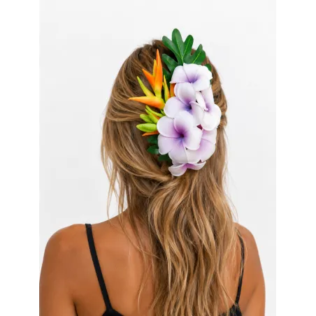 Fleurs 23 cm pour cheveux 6 frangipanes violettes