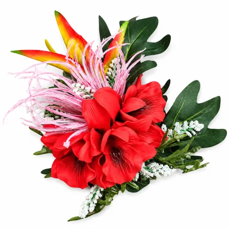 Fleurs 23 cm pour cheveux triple orchidée rouge