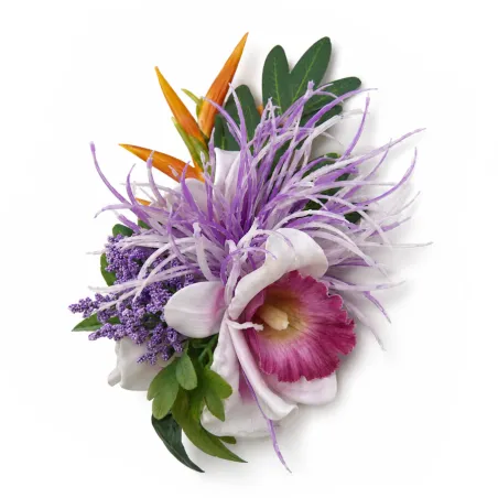 Composition florale violette pour cheveux – 23 cm