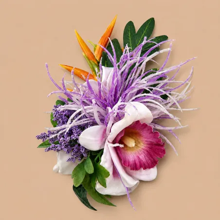 Composition florale violette pour cheveux – 23 cm