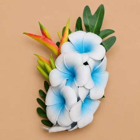 Composition florale pour cheveux blanche et pourpre – 23 cm