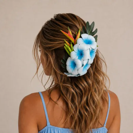 Composition florale pour cheveux blanche et pourpre – 23 cm