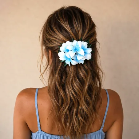 Composition florale bleu pour cheveux – 20 cm