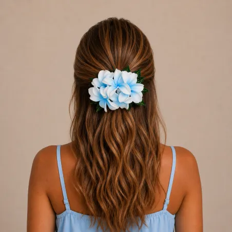 Composition florale bleu pour cheveux – 20 cm