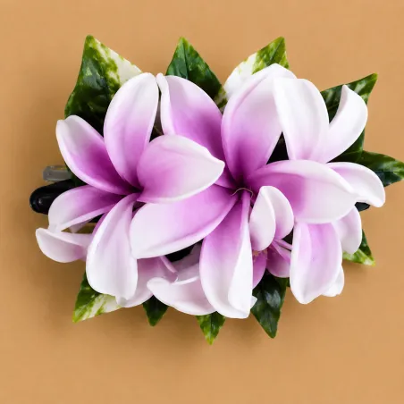 Fleur violette et blanche pour cheveux – 20 cm