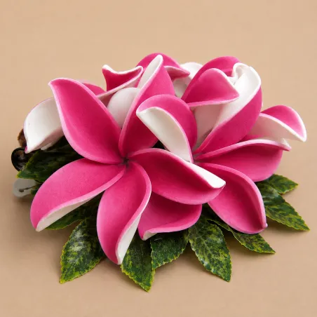 Fleur de cheveux rose et blanche – Accessoire floral tahitien