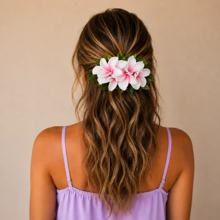 Composition florale cheveux blanche et rose 20 cm
