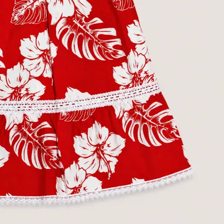 Robe tahitienne verte hibiscus – Fait main avec dentelle et dos élastique