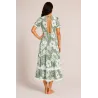 Robe tahitienne verte hibiscus – Fait main avec dentelle et dos élastique
