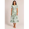 Robe tahitienne verte hibiscus – Fait main avec dentelle et dos élastique