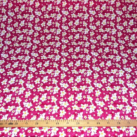 coupon de  2 m de TISSU ROSE  PETITES FLEURS BOUTON D'OR