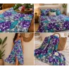 Tissu floral violet, turquoise et gris – Hibiscus