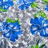 Tissu hibiscus blanc gris bleu – Imprimé tropical
