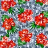 Tissu hibiscus orange gris blanc– Imprimé tropical