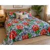 Tissu hibiscus orange gris blanc– Imprimé tropical