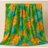 Tissu tropical vert et orange à fleurs hibiscus