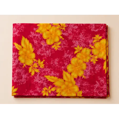 Tissu tropical rouge et jaune à fleurs hibiscus
