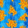 Tissu polynésien bleu à fleurs d’hibiscus jaunes