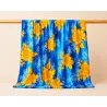 Tissu polynésien bleu à fleurs d’hibiscus jaunes
