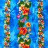 Tissu polynésien bleu à fleurs tropicales | 1,10 m