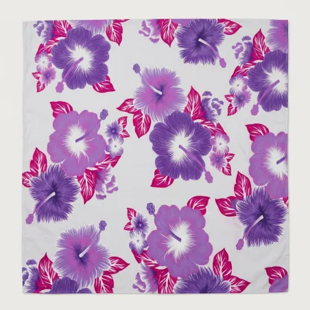 Tissu à la coupe - Blanc et violet - Hibiscus Kekona