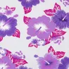 Tissu à la coupe - Blanc et violet - Hibiscus Kekona