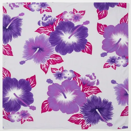 Tissu à la coupe - Blanc et violet - Hibiscus Kekona