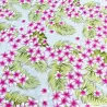 Tissu Fibranne Viscose blanc Fleurs frangipane Rose Fuchsia