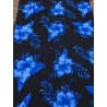 Tissu Hibiscus bleu marine sur Fond Noir – Motif Tropical