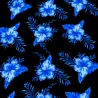 Tissu Hibiscus bleu marine sur Fond Noir – Motif Tropical