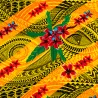 Tissu Polynésien Jaune Vif – Motif Tatouage et Frangipanier