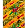 Tissu Polynésien Jaune Vif – Motif Tatouage et Frangipanier