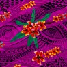 Tissu Polynésien Violet – Motif Tatouage et Frangipanier