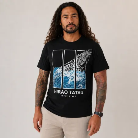 T-shirt homme couleur noir et blanc motifs baleine, très beau t-shirt noir pour homme de la marque HIRO TATAU