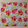 Tissu hibiscus rouge gris blanc– Imprimé tropical