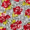 Tissu hibiscus rouge gris blanc– Imprimé tropical