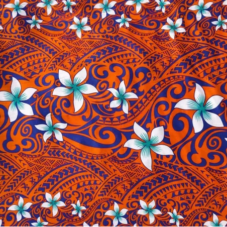 Pantalon ample en tissu polynésien orange fleuril