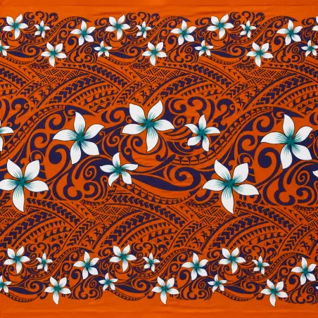 Pantalon ample en tissu polynésien orange fleuril