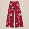 Pantalon ample en tissu polynésien rouge fleuril